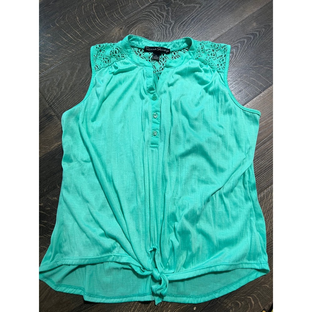 French Laundry Mint Green Crochet Lace Sleeveless Tie Front Henley‎ Top Large